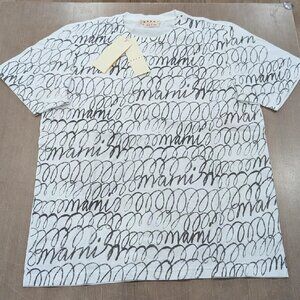 $475 Mens MARNI Scribble Cotton Graphic Crewneck T-Shirt White 54 US 44